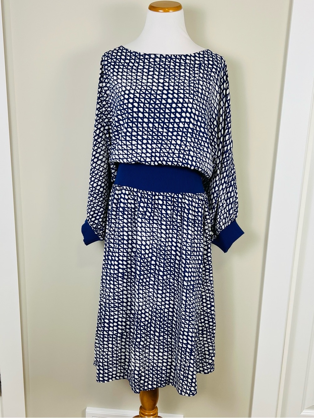 Maeve Blue and White Geometric Dress - Picture 1 of 6